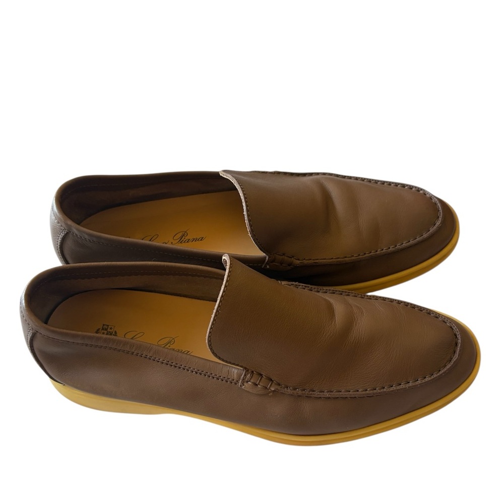 Loro Piana Leather Summer Walk Mens Loafers Chocolate Size 42 US 9